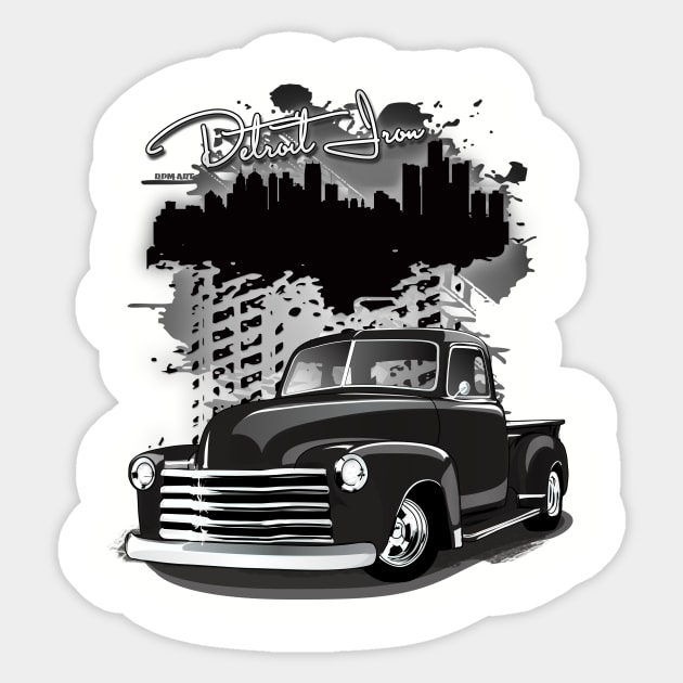 1948 Black Chevy Pickup Truck Detroit Iron Sticker by RPM-ART